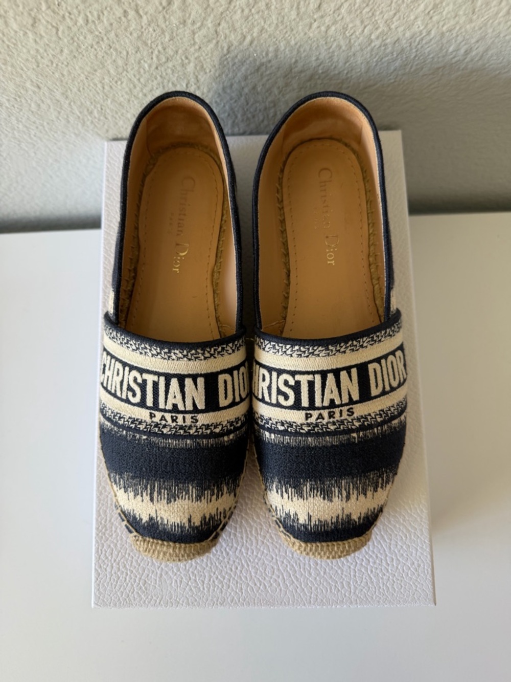 Dior Black & Cream Logo Slip-On Espadrilles